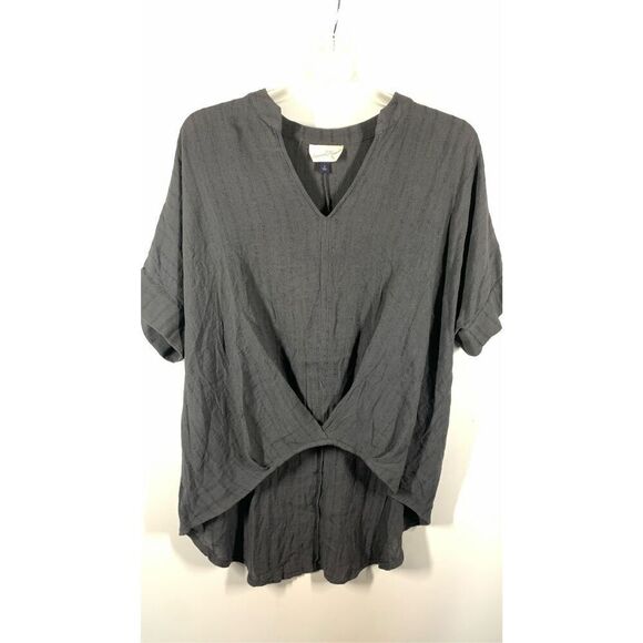 Universal Thread Women's Asymmetrical Hem Split Neck Short Sleeve Top Gray Small - Picture 1 of 6